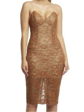 Bardot Brown Lace Midi Slip Dress